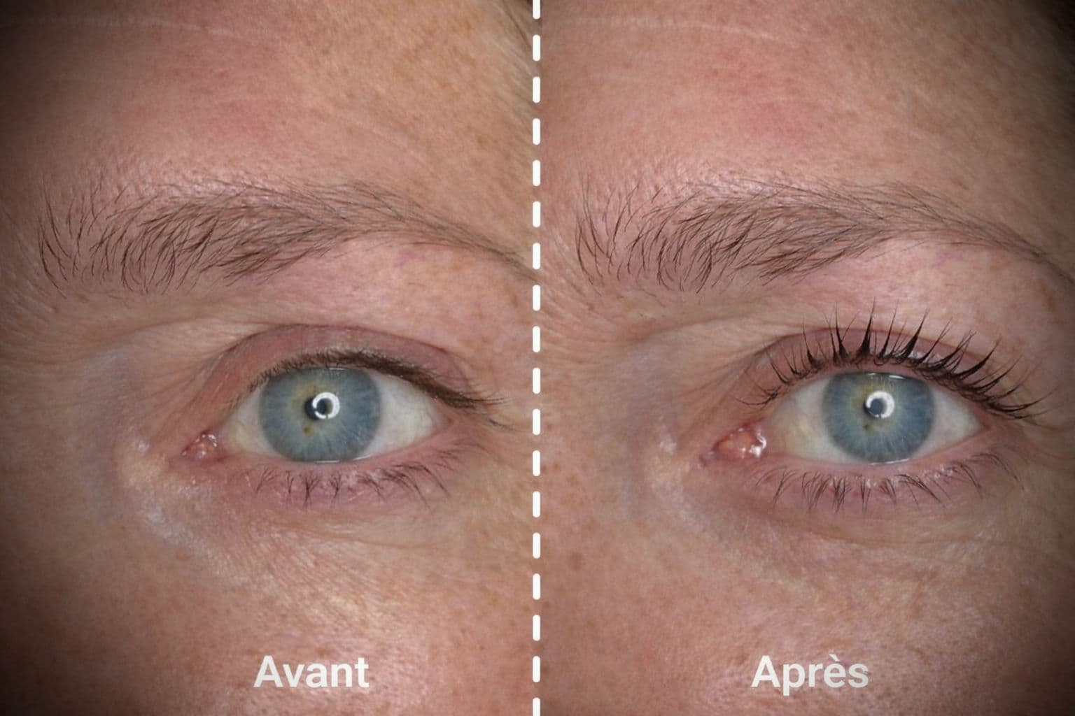 Résultat avant / après — extensions de cils DNA_Lashes